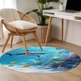 thumbnail image 4 of Shark Coastal Round Area Rug 3.3 FT, Non Slip Small Entryway Kitchen Mat, Summer Beach Coral Ocean Nautical Washable Soft Circular Rug Non-Shedding Door Mat for Bathroom Playroom Kids Room, 4 of 9