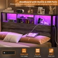 thumbnail image 2 of Homieasy Headboard for Full Size Bed with Storage, Headboards with Outlets, USB Ports and LED Light, King Size Head Board Only, Height Adjustable, Reversible, Sturdy and Stable Headboard, Black Oak, 2 of 7