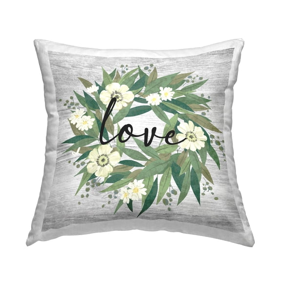 Stupell Industries Love Calligraphy Daisy Flower Wreath Design by Ziwei Li Throw Pillow