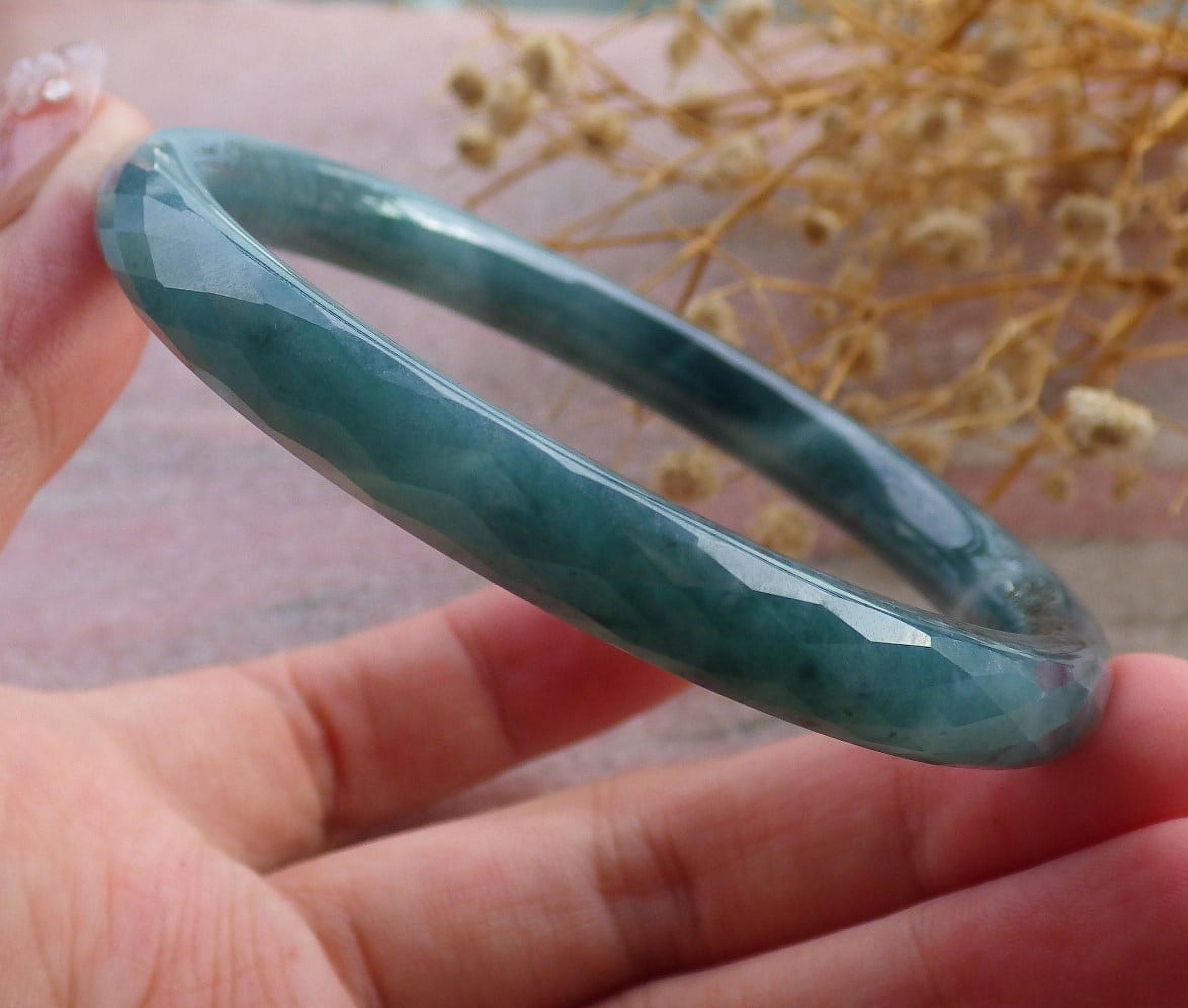 Icy Green Natural A JADE Jadeite Dia Cut Circle Bangle Bracelet 58 mm 682723 TN