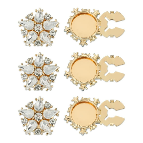 Uxcell Rhinestone Buttons Cover, 6Pcs Star Flowers Crystal Sewing Clip Sleeve Button Cover Cufflink Embellishments for Women Men Wedding Shirt Clothing Decoration, White(Gold Tone)