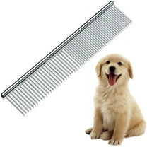 Dog Comb Pet Grooming Brush for Cats Puppy Greyhound with Medium/Coarse Fur Easy Grip Dematting Combs with Different-Spaced Rounded Stainless Steel Teeth - Silver