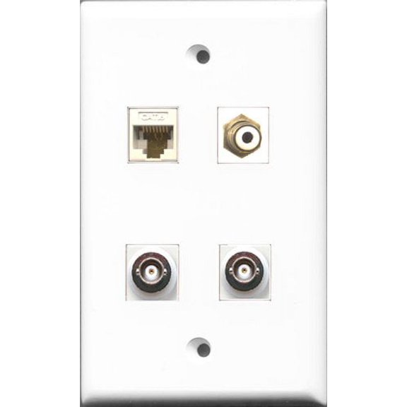 RiteAV 1 Port RCA White 2 Port BNC and 1 Port Cat6 Ethernet White Wall Plate