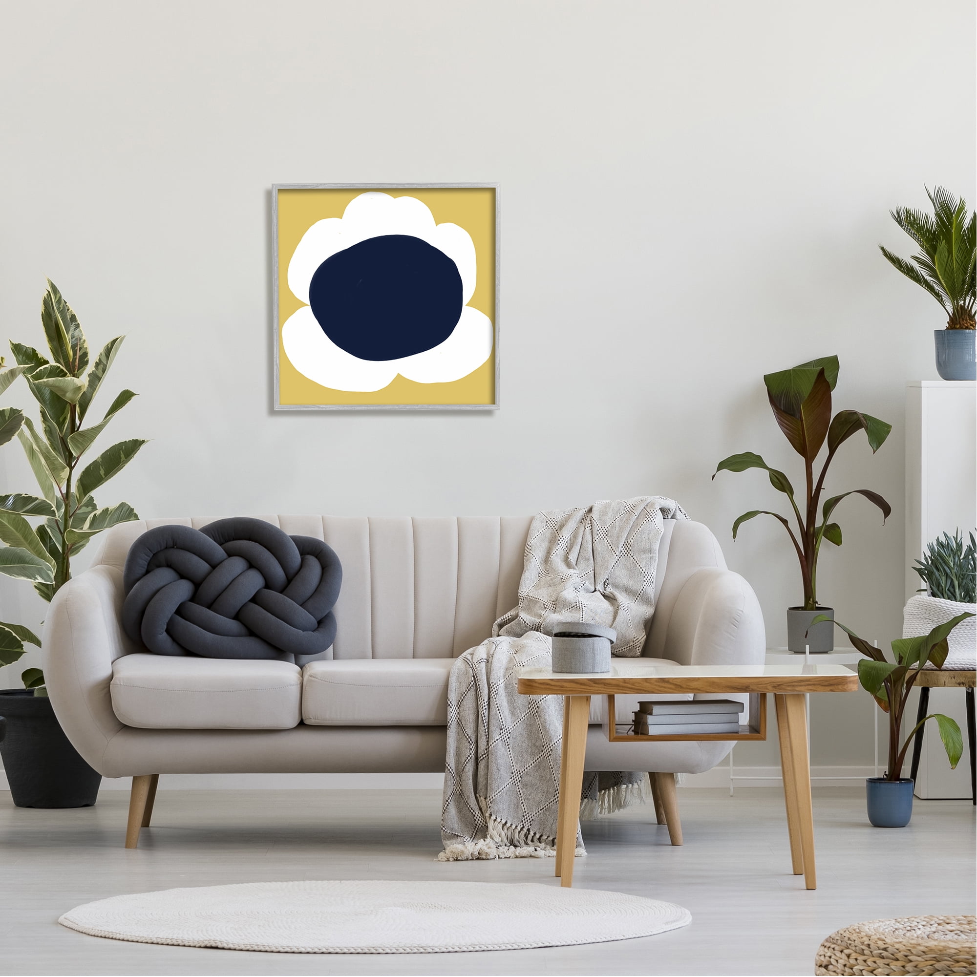 Stupell Industries Modern Flower on Yellow Botanical & Floral Painting Gray Framed Art Print Wall Art, 24 x 24