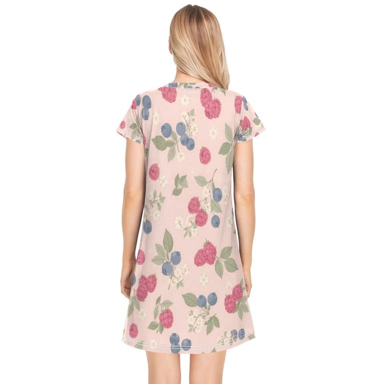 Women's Sleep Dress Nightgown with Short Sleeves Blueberries and ...