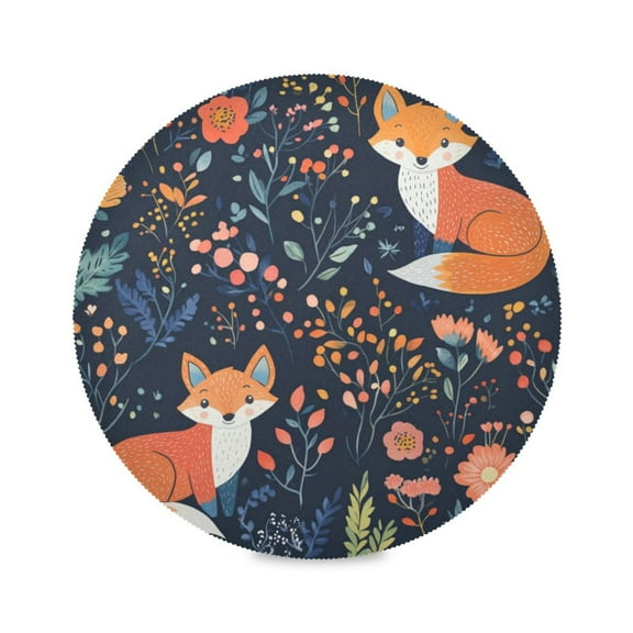 WOBOGO Cute Fox Patterns Round Placemats Set of 6 Heat Resistant Washable Kitchen Table Decorations 15.4in