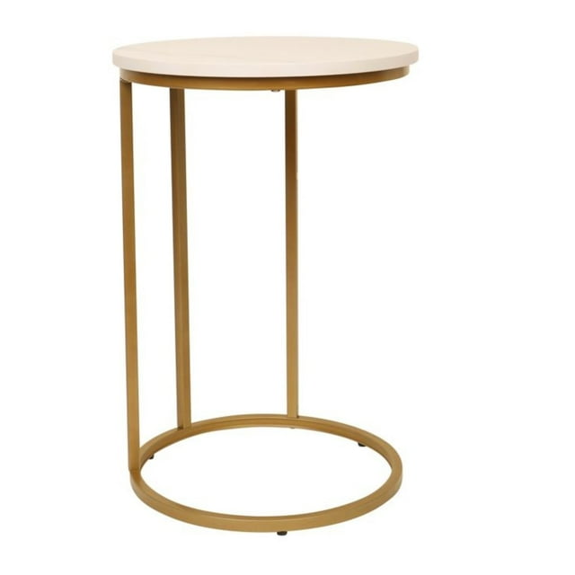 Jessar - Table d'Appoint Ronde, 15,7 Pouces X 23,6 Pouces, de la Collection Elva, Or et Blanc