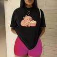 thumbnail image 3 of Playera Blusa Con Estampado de Capibara Comiendo Palomitas Playera De Capybara Divertida Color Negro Talla Chica Marca Emil SaEs, 3 of 4