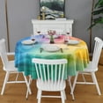 thumbnail image 2 of Colorful Tie Dye Wave Pattern Round Tablecloth 60"x60",Wrinkle Wipeable Table Cloth for Kitchen Dining Room Picnic Patio Party, 2 of 6