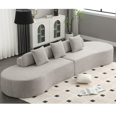 CoSoTower Modern Curved Combination Sofa, Terrycloth Fabric Sofa, Minimalist Sofa in Living Room, Apartment, No Assembly Required, Three Pillows,Gray