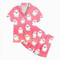 thumbnail image 6 of TOWED22 Girls Halloween Pajama Set Short Sleeve Button Down Silky Satin Girls PJS Kids Sleepwear Fall Winter Nightwear Loungewear Set for 2-13 Years(Pink,10-11 Y), 6 of 6