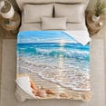 thumbnail image 5 of Tropical Beach Seashells Starfish Tranquil Shoreline, Peaceful Coastal Landscape Scene, Warm Flannel Blanket for Beach House and Living Room, Beach Lovers Housewarming Gift, Coastal Home Decor, 5 of 9