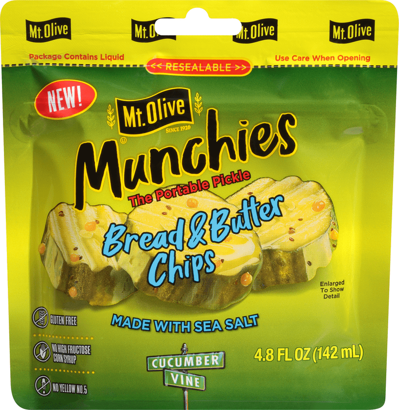 Mt. Olive Munchies Bread & Butter Pickle Chips, 4.8 fl oz Pouch