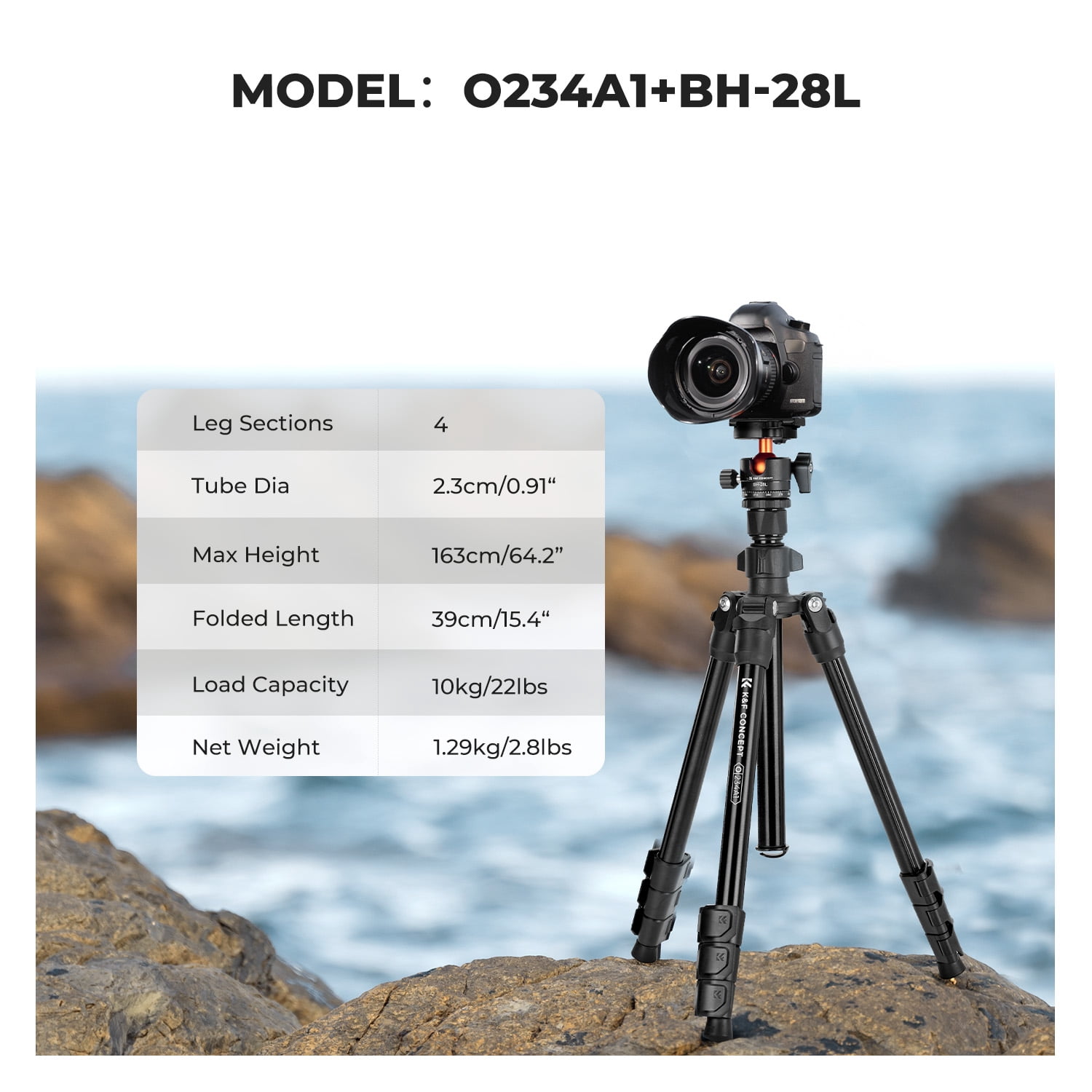 K&F Concept 63.8"/1.63m Aluminum Camera Tripod for DLSR Camera,22lbs/10kg Load Travel Tripod with Bag, 360 Degree Ball Head, Mobile Phone Clip