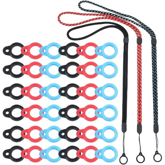 1 Box 48PCS Anti-Lost Necklace Lanyard Set Including 3PCS Anti-Loss Pendant Strap String Holder with 45PCS 3 Colors Silicone Rubber Rings for Office Key Chains Outdoor Activities 8mm