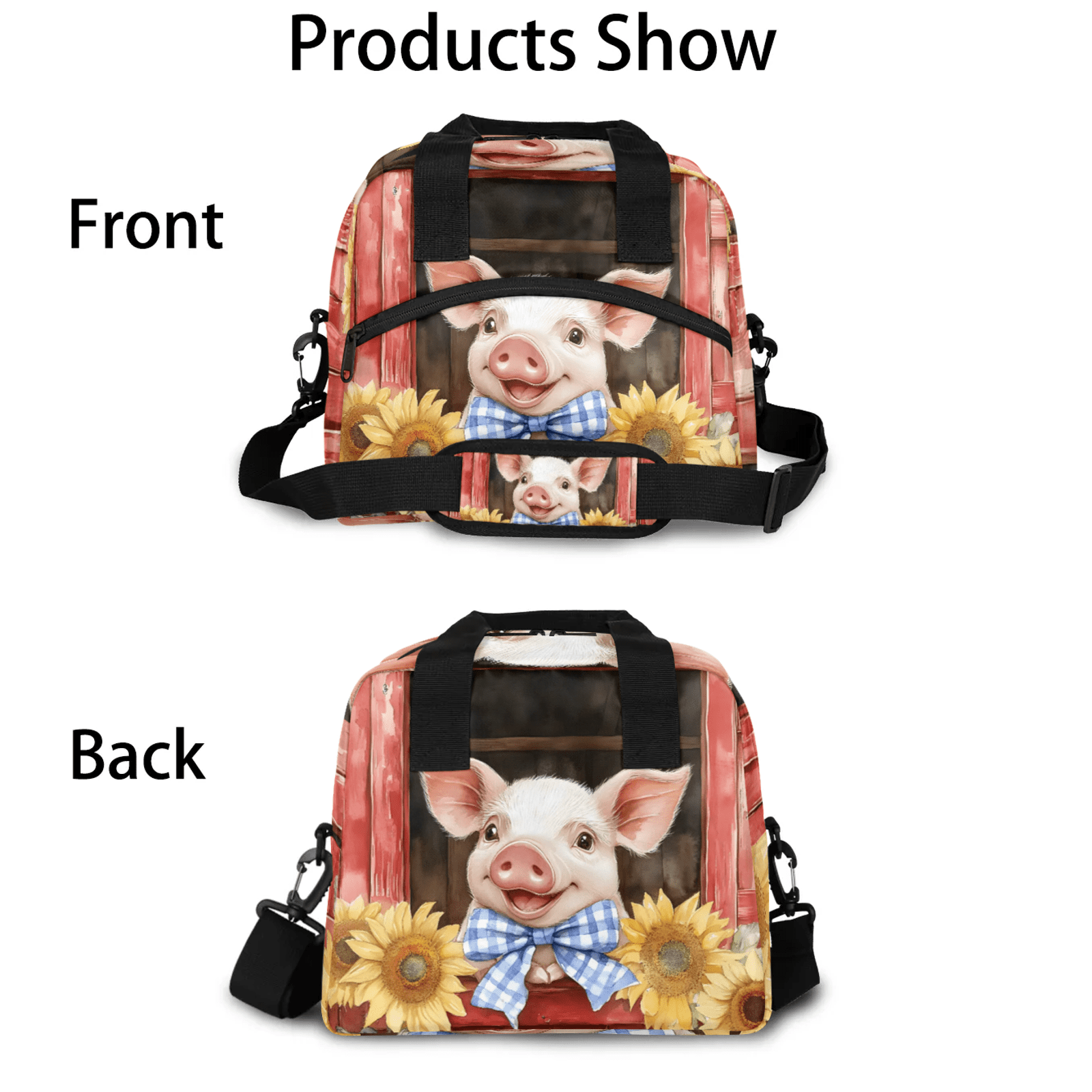 Herdesigns Pig Lunch Bag for Men Women Adults Funny Insulated Lunch Box Leakproof Cooler Tote Bag Organizer with Adjustable Shoulder Strap