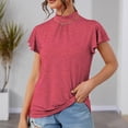 thumbnail image 2 of Women's Ruffle Sleeve Tops Turtleneck Summer Casual Dressy Tee Solid Color Cute Tunic Shirt Pullover Top Red XXXL, 2 of 4
