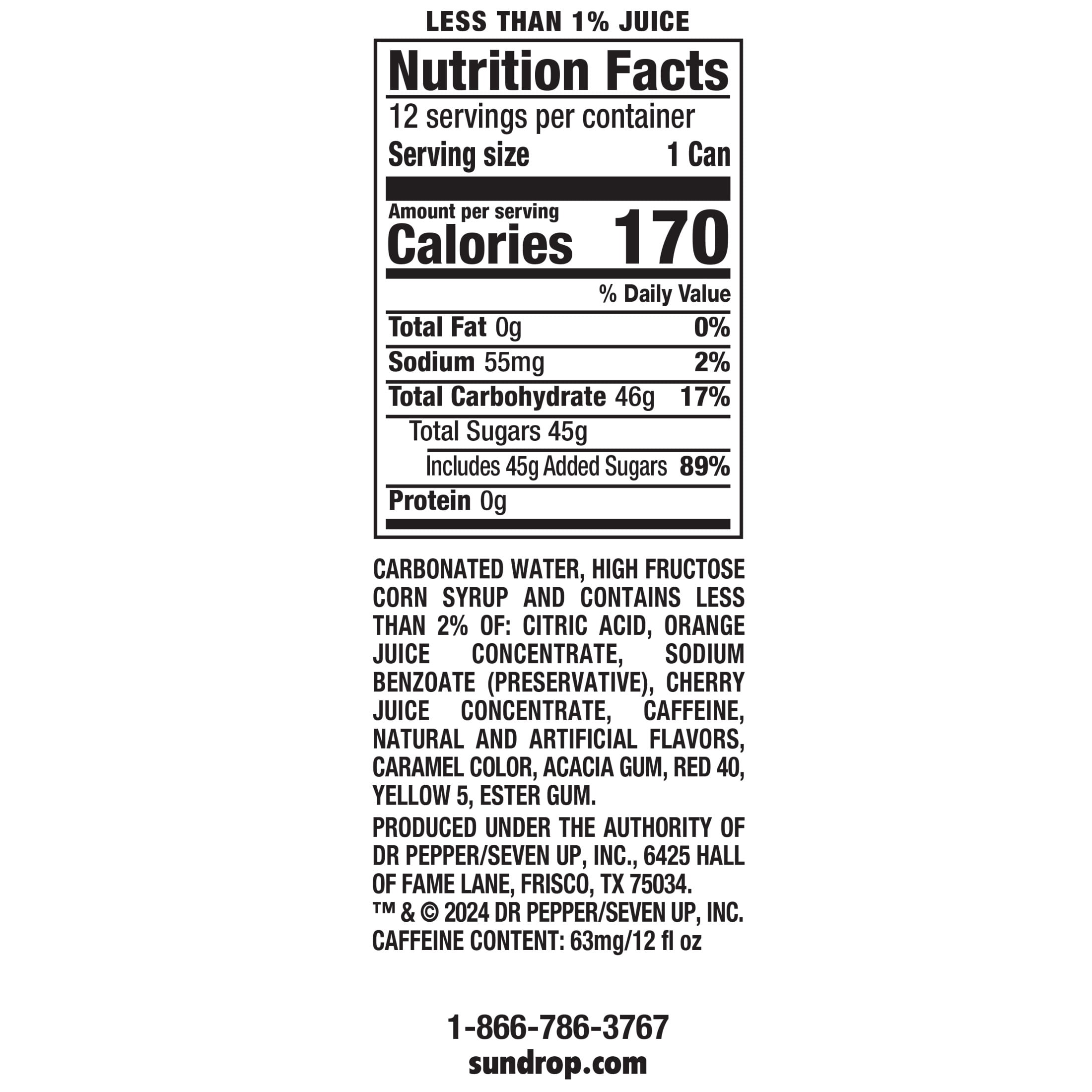 Sun Drop Cherry Lemon Citrus Soda Pop, 12 fl oz, 12 Pack Cans
