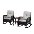 thumbnail image 2 of IVV 3 Piece Wicker Patio Furniture Sets, Outdoor Bistro Rattan Rocking Chair Sets with Beige Cushions, Storage Coffee Table with Glass Top, Brown, 2 of 6