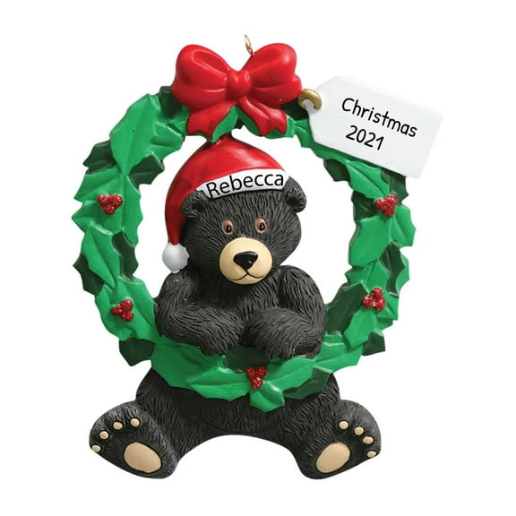 Ornaments by Elves Personalized Black Bear with Wreath Xmas Ornament Grizzly Bear Decor 2024 .25lbs