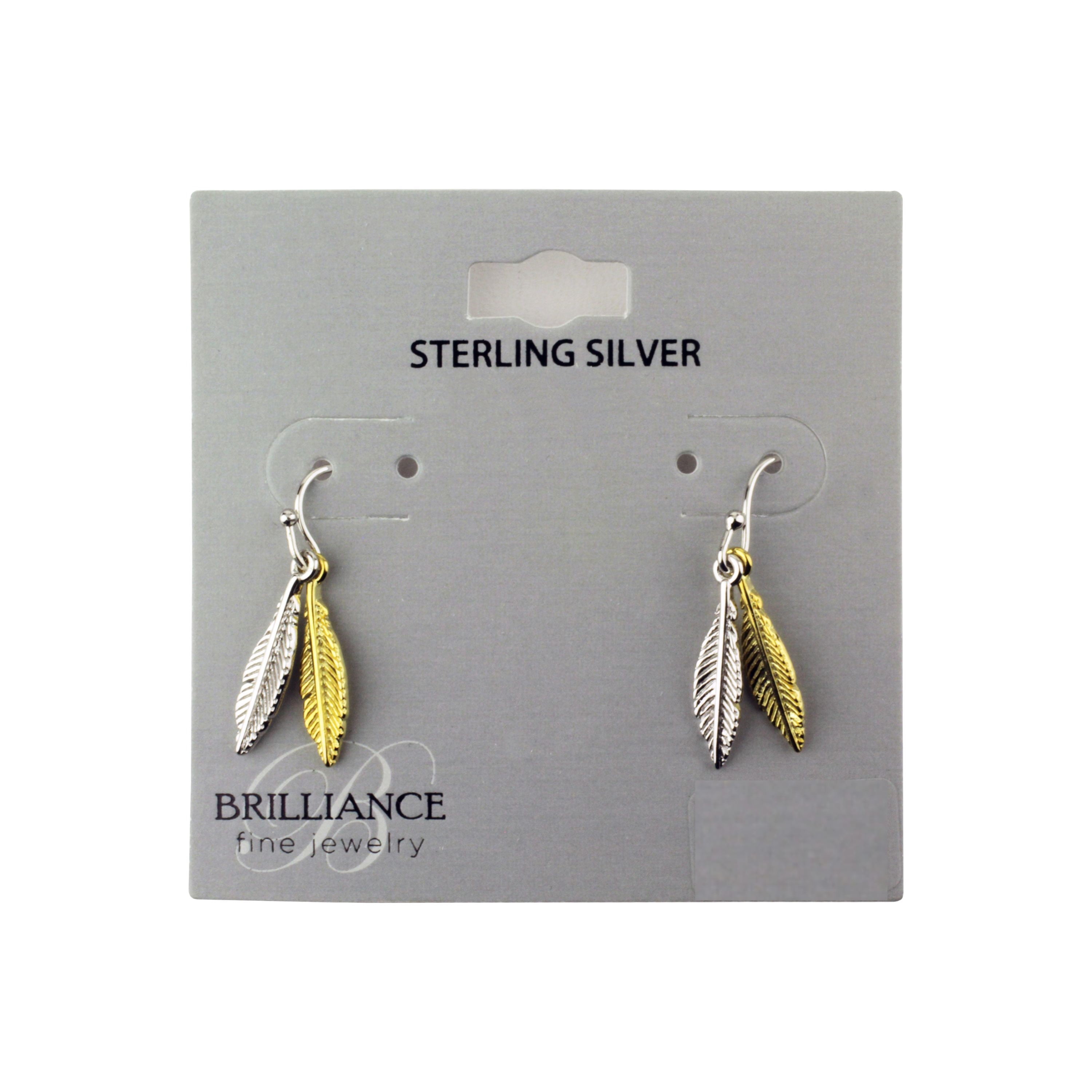 Brilliance Fine Jewelry Two-Tone Feather Earrings in Sterling Silver and 14KT Gold Flash