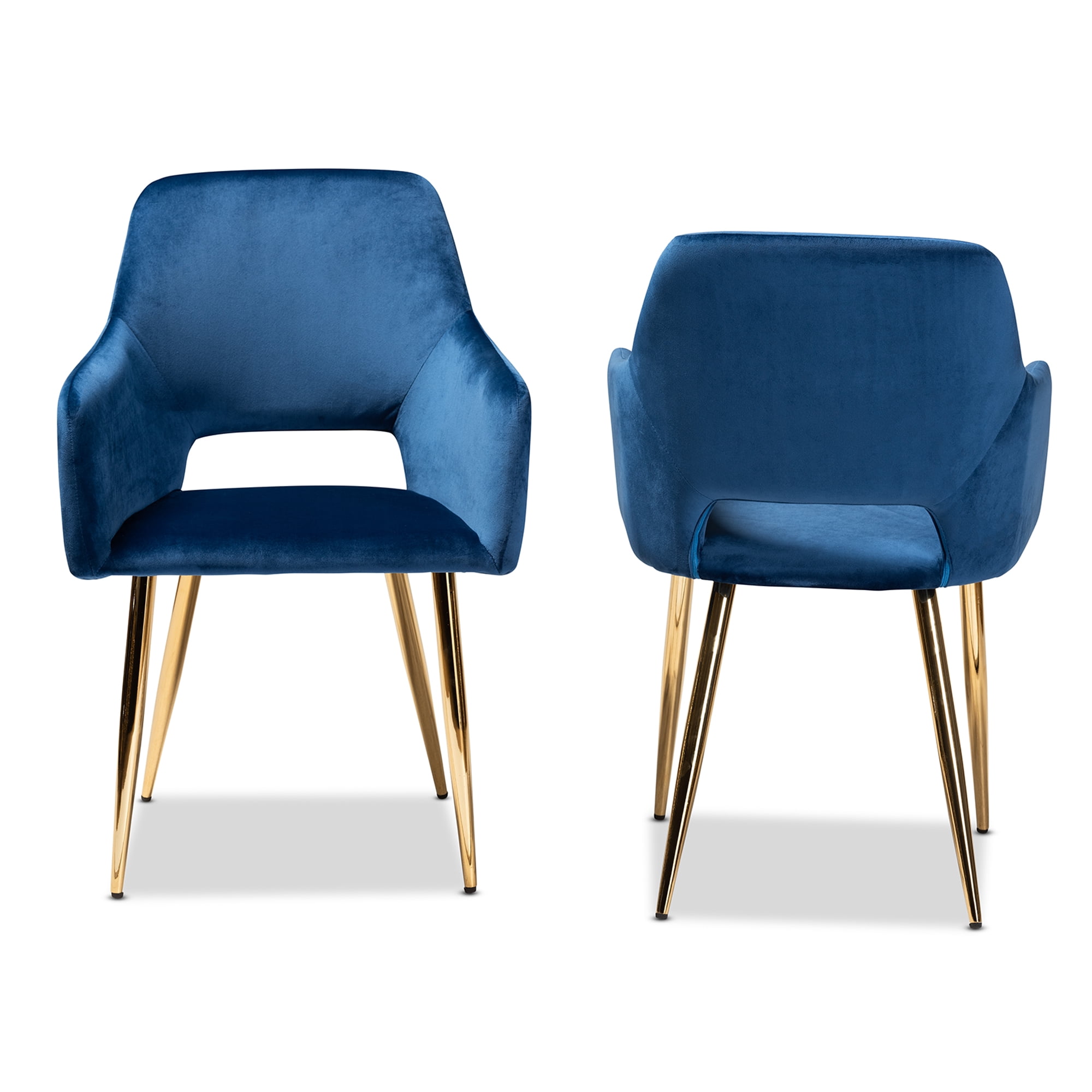 Baxton Studio Germaine Glam and Luxe Navy Blue Velvet Fabric Upholstered Gold Finished 2-Piece Metal Dining Chair Set