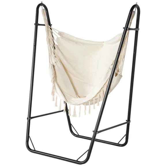 Yardi Yarda Hammock Chair with U Shape Stand, Hammock Swing Chair with A Side Pocket for Outdoor, Cream White