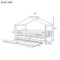 thumbnail image 3 of Twin Size House Bed with Twin Size Trundle, Wooden Platform Bed Frame with Roof and Safety Guardrail, Playhouse Tent Bed with Slats Support for Kids Teens Adults, Can be Decorated, White, 3 of 7