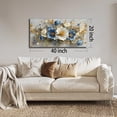 thumbnail image 3 of Blue White Gold Floral Canvas Wall Art, Luxury Abstract Flower Bouquet Painting, 40x20 Inches Modern Elegant Botanical Wall Decor for Living Room Bedroom Home, 3 of 9