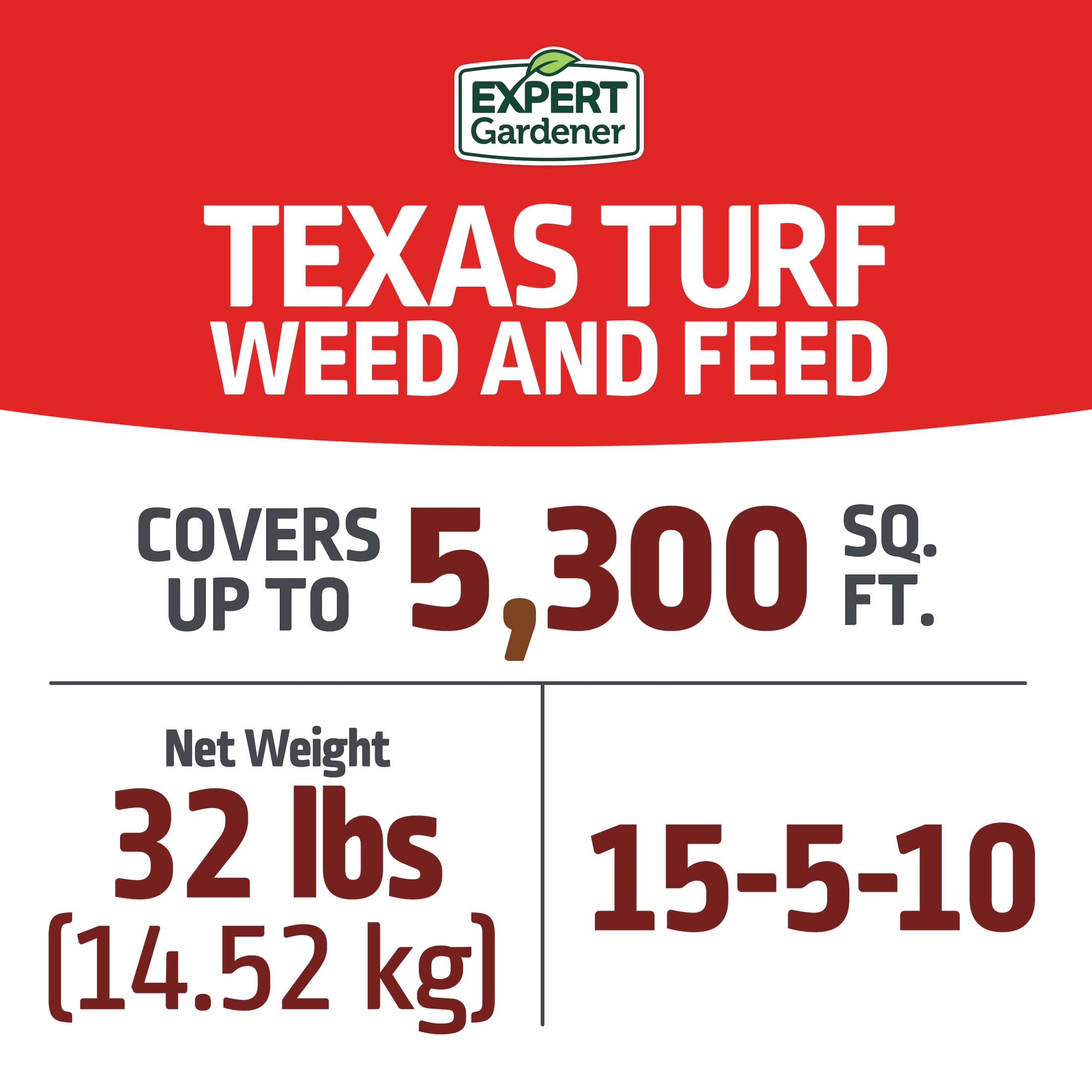 Expert Gardener Texas Turf Weed & Feed Lawn Fertilizer, 32.2 lb - Covers 5,300 Sq. ft.
