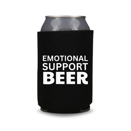 Funny Beer Can Cooler, Emotional Support Beer Can Coolie, Funny Coolies Drink Accessory, Beer Sleeves, Party Gift Favors (Black)
