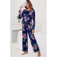 thumbnail image 2 of Women's Long Sleeve Sleepwear Soft Crew Neck Pyjama Set,Fp-navy Blue, 2 of 5