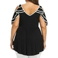 thumbnail image 3 of Gvmfive Womens Plus Size Cold Shoulder Lace Asymmetrical Tops Short Sleeve Tunic Blouse, 3 of 4