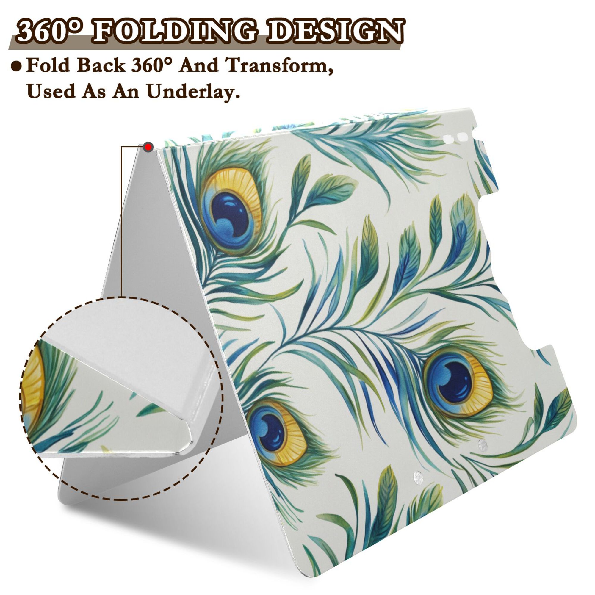 FORMRS A4 Clipboard Folder with Pen Holder Horizontal Foldable School Office Binder, Peacock Feather