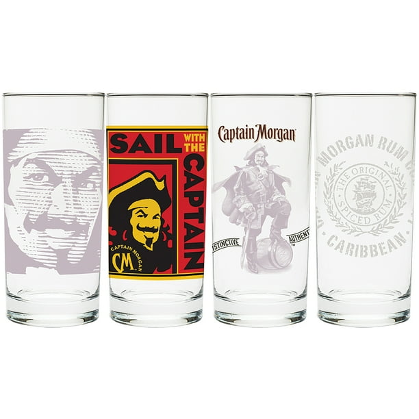 Set 4 Captain Morgan 16 Oz Hi Ball Glasses W Favorite Rum Pirate Artwork Walmart Com Walmart Com