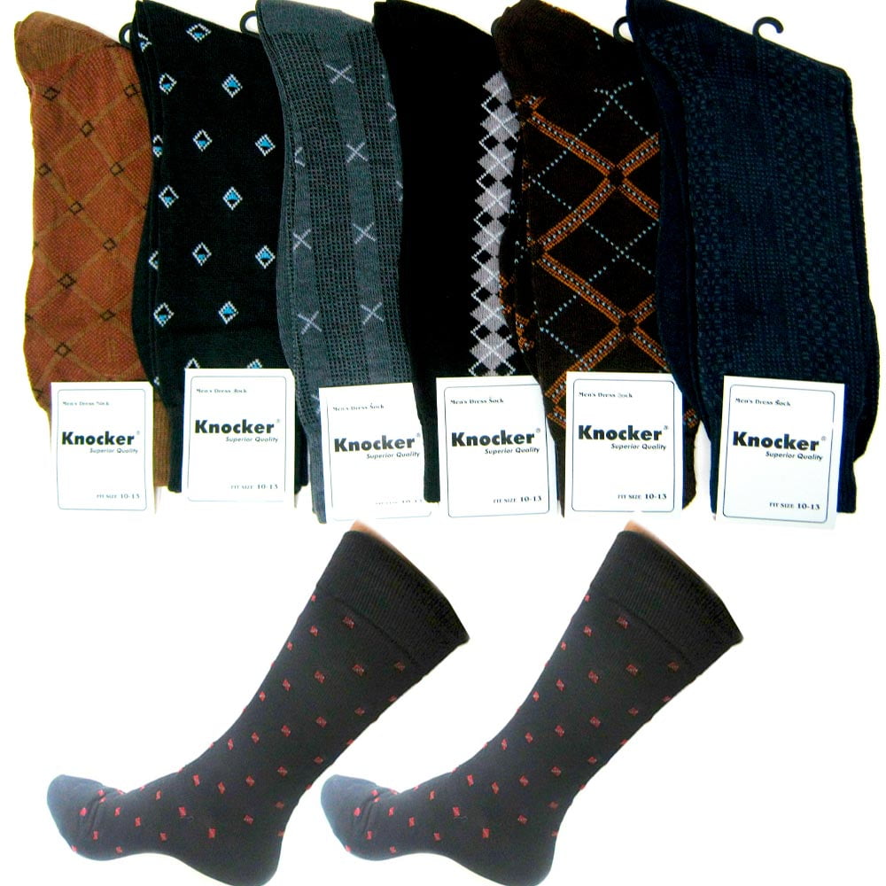 12 Pairs Pack Mens Socks Printed Pattern Crew Dress Socks Assorted 10-13 