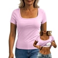 thumbnail image 2 of Tqcoqu Womens Short Sleeve Shirts with Built in Bra Summer Basic T-Shirts Workout Yoga Tops Athletic Shelf Bra Tops Padded,Pink Women's S-XXL, 2 of 9