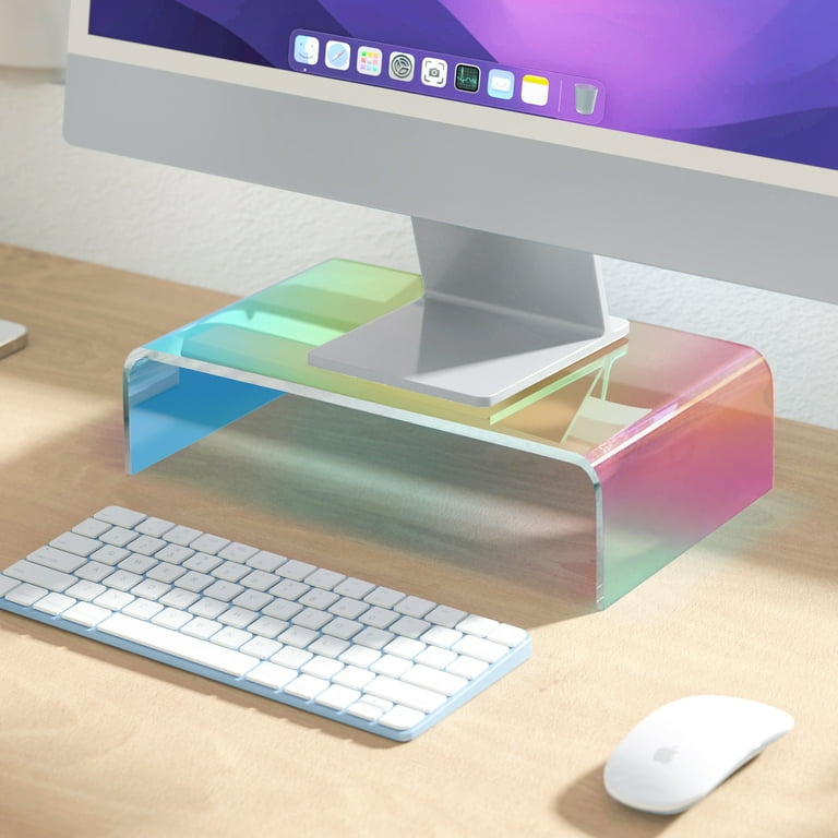 NiHome Supporto per monitor in acrilico iridescente, supporto per computer portatile/PC/scrivania, resistente, design ergonomico, salvaspazio, per casa e ufficio