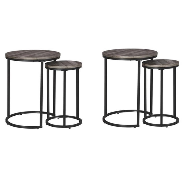 Pemberly Row Ensemble de 2 Tables d'Appoint Gigognes 2 Pcs en Gris et Noir
