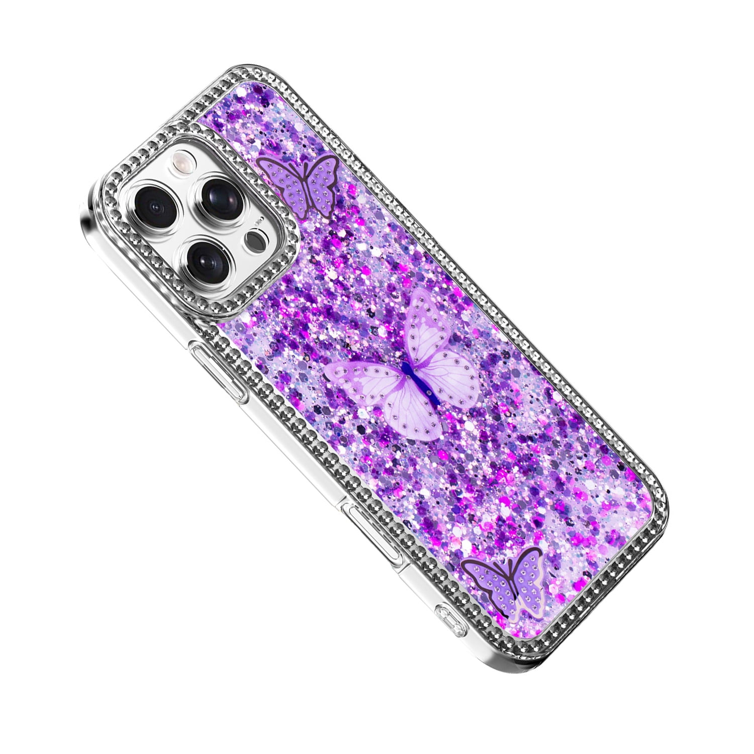 Glossy Butterfly Design Case for iPhone 17 Pro - Purple