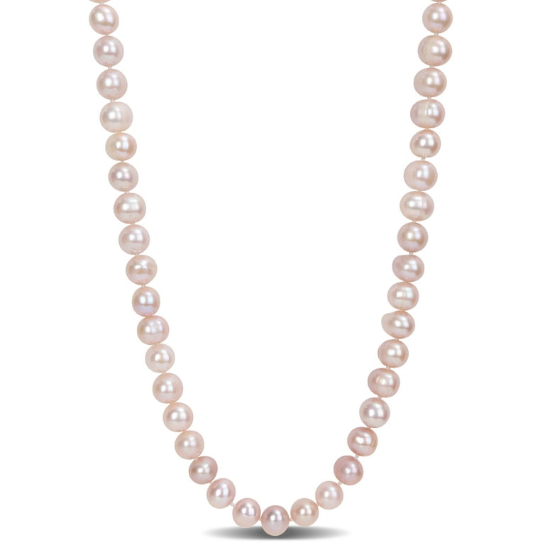 Miabella Women's 6.5-7mm Cultured Freshwater Pink Pearl Sterling Silver  Pearl String Necklace