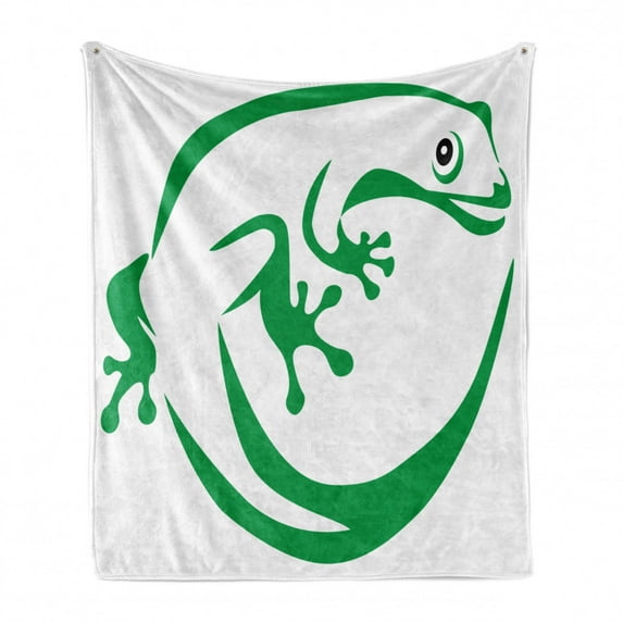 Salamander Soft Flannel Fleece Throw Blanket, Simplistic Line Art Illustration of a Reptile Design on a Plain Backdrop, Cozy Plush for Indoor and Outdoor Use, 70" x 90", Green and Black, by Ambesonne