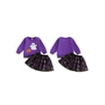 thumbnail image 2 of Cjfdfy Toddler Baby Girl Halloween Outfit Infant Baby Girls Fall Clothes 6 12 18 24 Months 2 3 4 5 Years Cute Ghost Pumpkin Embroidery Long Sleeve Sweatshirt with Tulle Tutu Skirt 2Pcs Set, 2 of 9