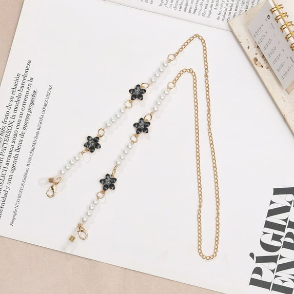 Fashion Pearl Lanyard Necklace Neck Strap Sunglasses Chain Mask Holder Glasses Chain Mask Chain BLACK