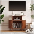 thumbnail image 4 of Ourlova Armoire de Rangement pour Disques Vinyles, Support de Tourne-Disque Moderne Mi-Siècle, Plateau Tournant Rond en Bois, Meuble Télé avec Station de Recharge et Étagères Ouvertes pour Chambre et Salon - Noyer, 4 of 8