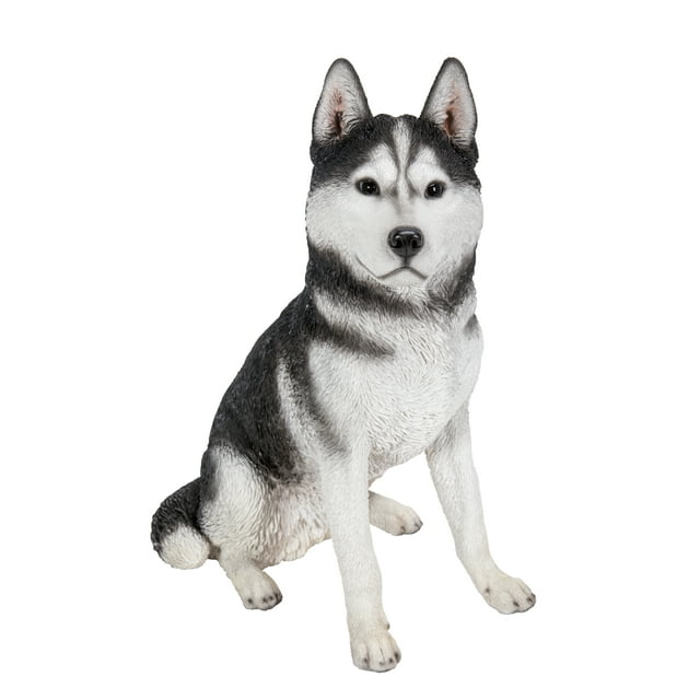 Garden Decor Animal Statue Large Black & White Siberian Husky Sitting