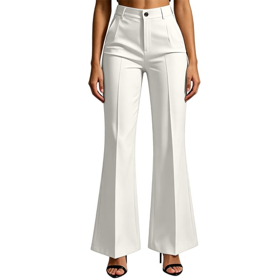Lenpel Flare Dress Pants for Women Business Casual Stretch Work Trousers with Pockets Trendy Button Bell Bottoms for Office