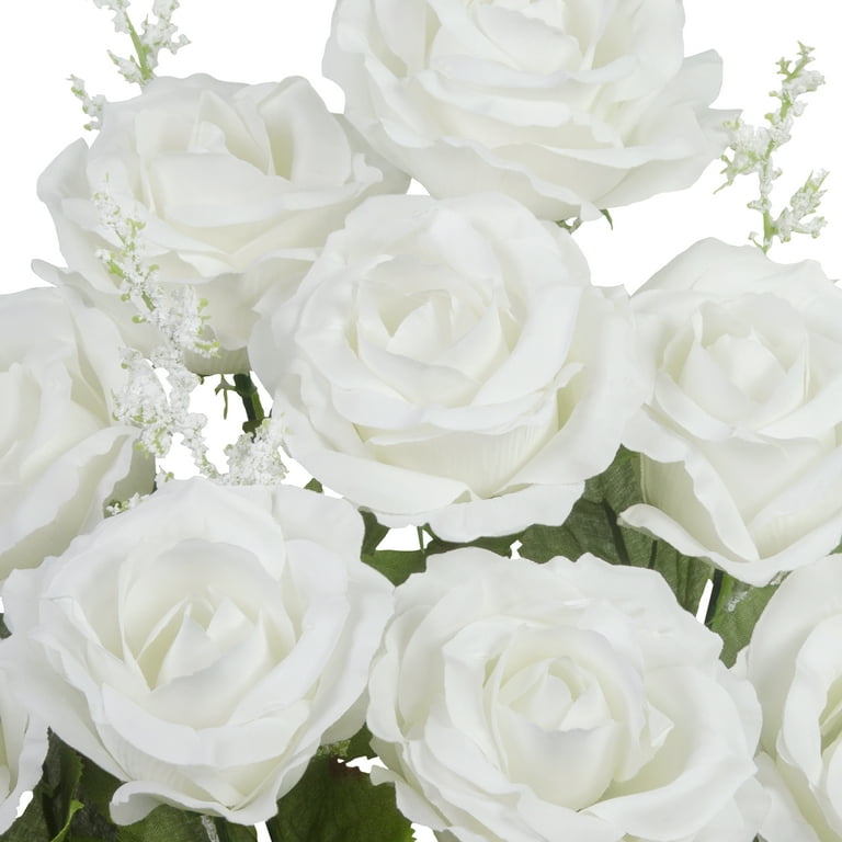 Larksilk 8 in. Artificial Cream White Silk Rose Flower Picks (50