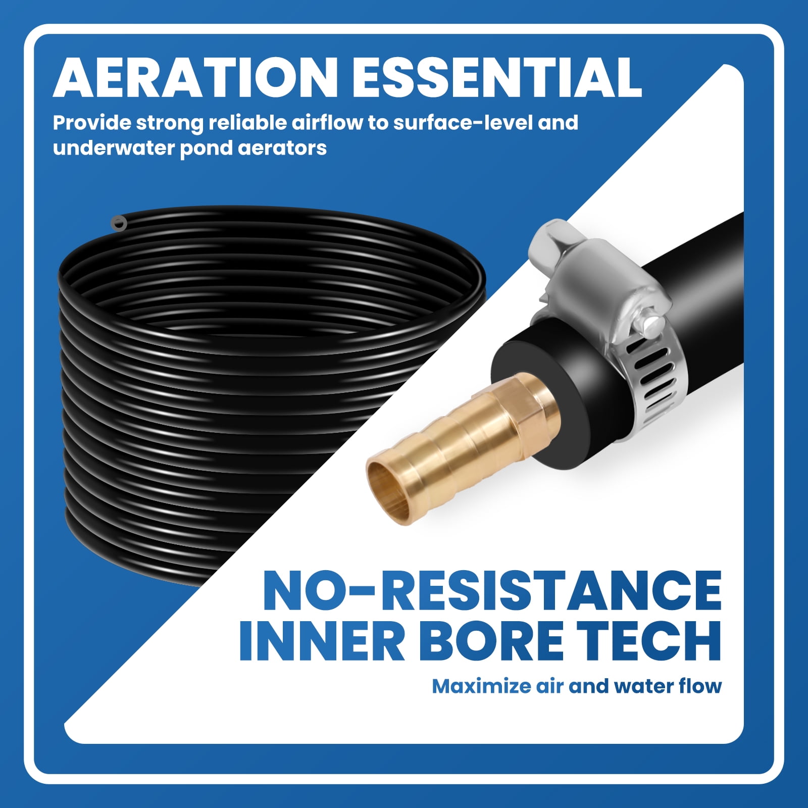 100 ft Pond Aerator Hose, 3/8 Inch Sprinkler Soaker Hose, Air Line Tubing Aquarium with 4 Stainless Steel Hose Clamps and 4 Copper Menders for Indoor Ponds, Aquariums