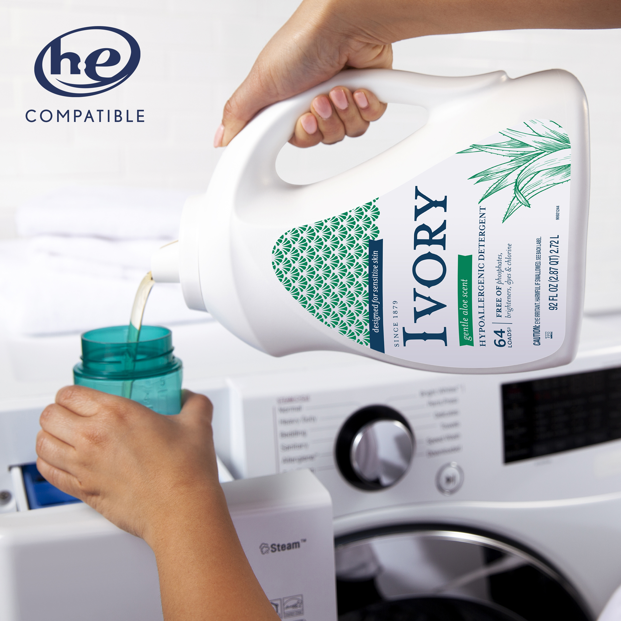 Ivory Gentle Aloe Scent Laundry Detergent, Designed For Sensitive Skin, 92 fl oz, 64 loads